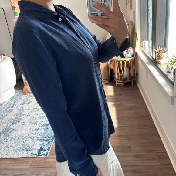 everlane must have blue silk button up shirt size 0 - Picture 2 of 6